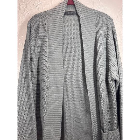 Zesica Womens Gray Open Front Knit Cardigan Sweater With Pockets Size XL - Picture 3 of 5